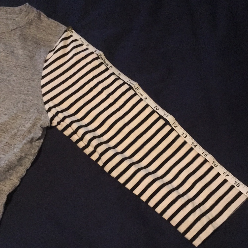 J Crew heather gray tee with black/white stripe sleeve - Picture 9 of 9